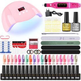 Nail Gel Kit Professional Nail Set With 120W/54W UV Nail Lamp And Nail Drill For All Drying Gel Nail Polish Manicure Set (Color: YH33-3)