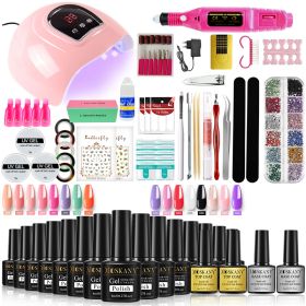 Nail Gel Kit Professional Nail Set With 120W/54W UV Nail Lamp And Nail Drill For All Drying Gel Nail Polish Manicure Set (Color: YH43-2)