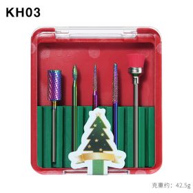 1Box Christmas Package Nail Drill Bits Set Nail Polishing Head Nail Carbide Bit for Christmas (design: KHO3)